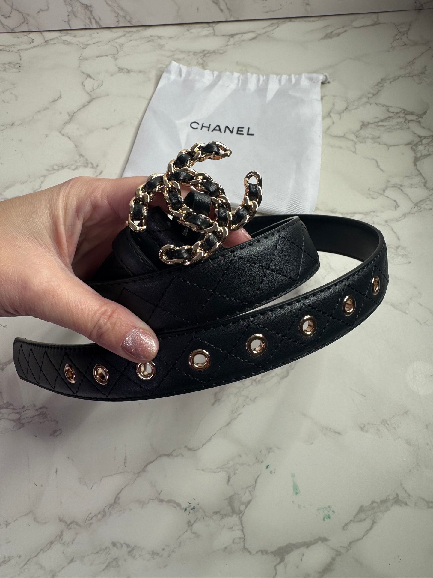 Chanelia Leather Buckle Belt