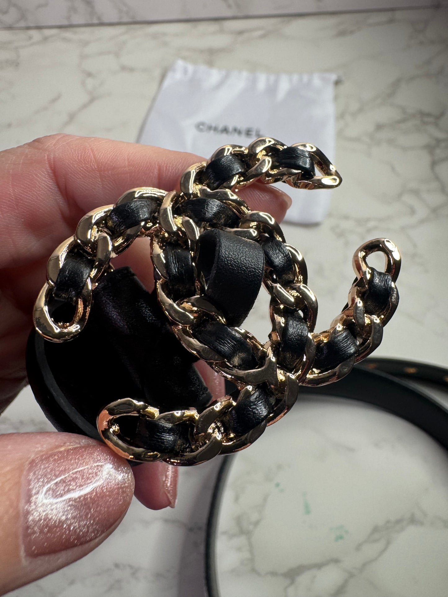 Chanelia Leather Buckle Belt